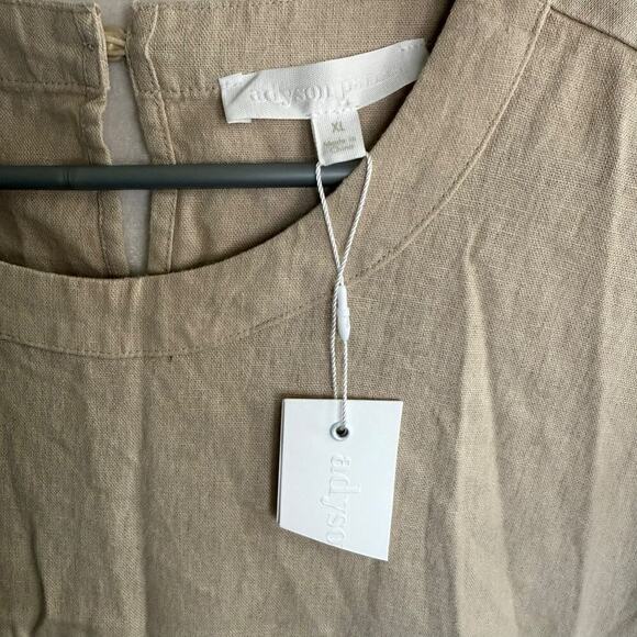 Adyson Parker Linen Blend Tiered Ruffle Sleeve Shift Babydoll Dress XL Boho Tan - Picture 3 of 10